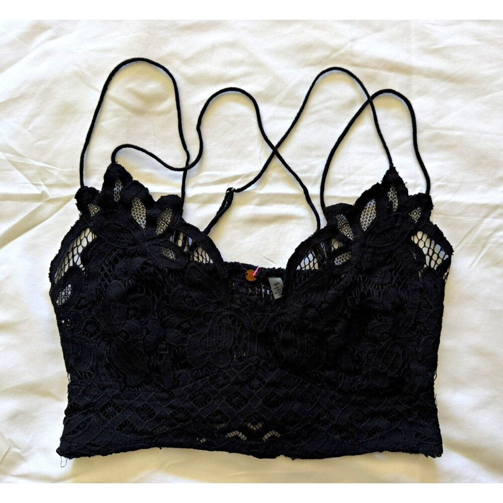 Free People FPOne Adella Bralette Black Criss Cross adjustable Back strap Size M